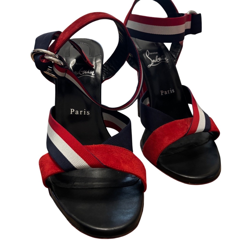 Christian Louboutin - Red Suede‎ Water Poleta Open Toe Ankle Wrap Size 42